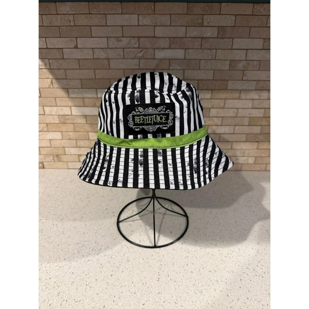 Beetlejuice Bucket Hat Black White Stripe Green Trim Warner Bros Adult Unisex